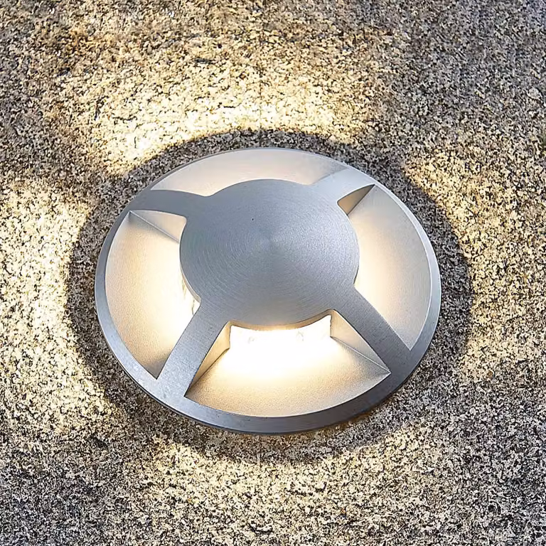 Lucande, lampada da incasso a pavimento Milara, 4 punti luce, GU10 Milara dimmerabile, Alluminio / Grigio / Zincato, Alluminio, Moderno, Faretto da incasso da terra
