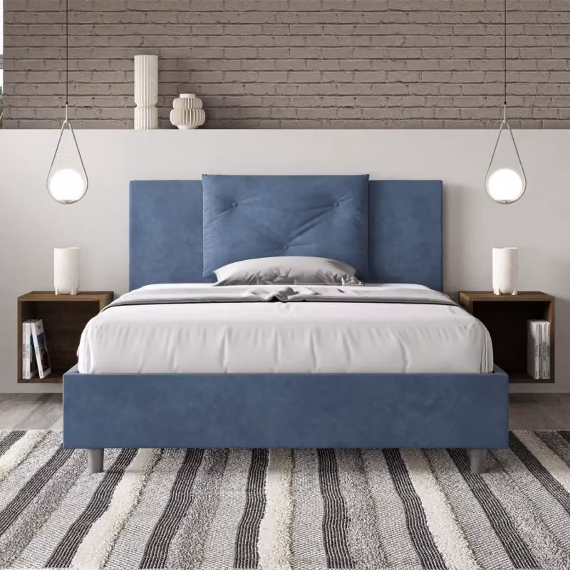 Letto matrimoniale francese Appia Ityhome con contenitore in microfibra blu L/P/H: 140 x 210 x 110 cm – 2