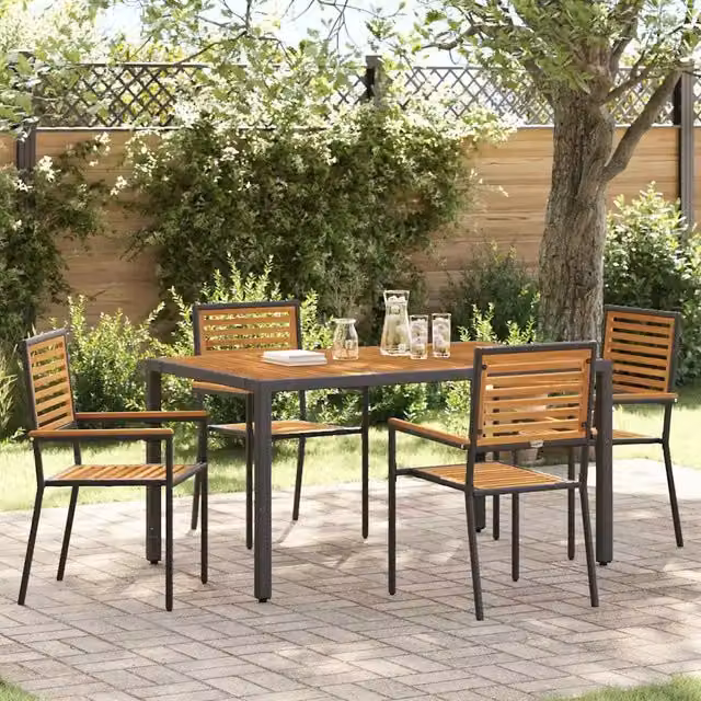 Set da Pranzo per Giardino 5 Pezzi vidaXL in Polyrattan Nero e Marrone con Tavolo in Legno di Acacia – 1