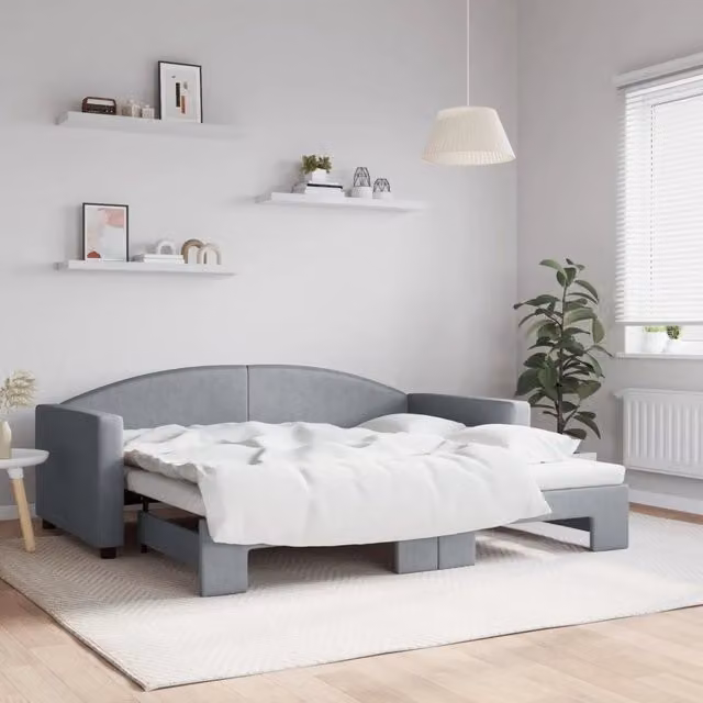 Divano Letto con Letto Estraibile-Sofa Letto-Daybed Grigio Chiaro 90x190 Tessuto 682219