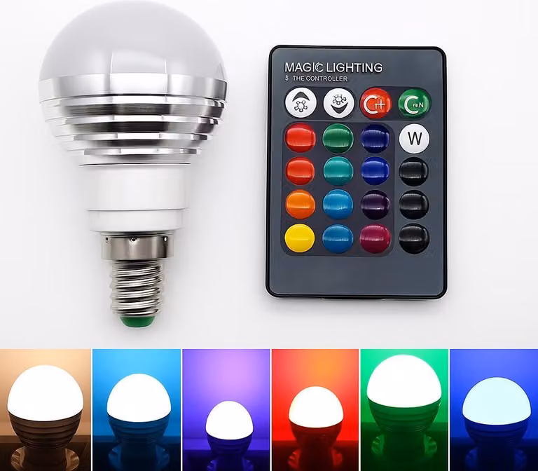 Lampada a led RGB E14 con telecomando, 3W