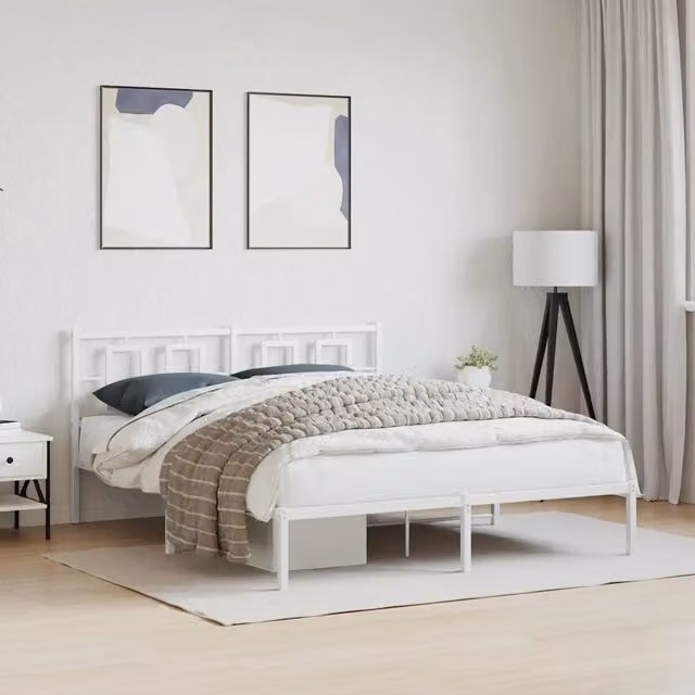 Giroletto con Testiera-Struttura Letto con testiera Metallo Bianco 150x200 cm 862914