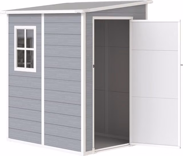 Capanno per attrezzi Outsunny in alluminio e PP con finestra e serratura, Grigio, L: 122 cm, P: 149 cm, H: 192 cm – 1