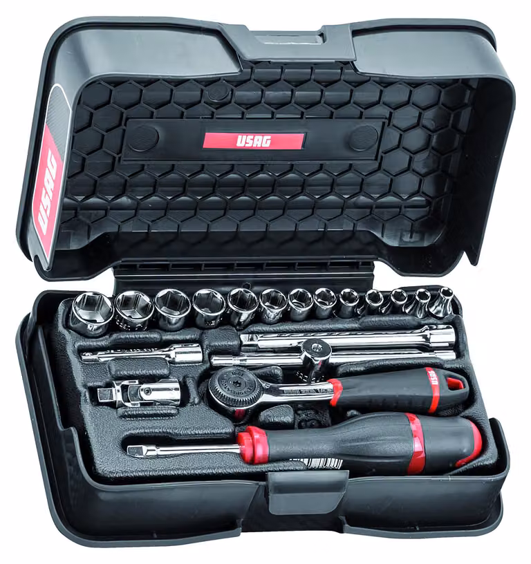 Set di chiavi a bussola da 19 pezzi, attacco da 1/4", a esagono, in valigetta ABS