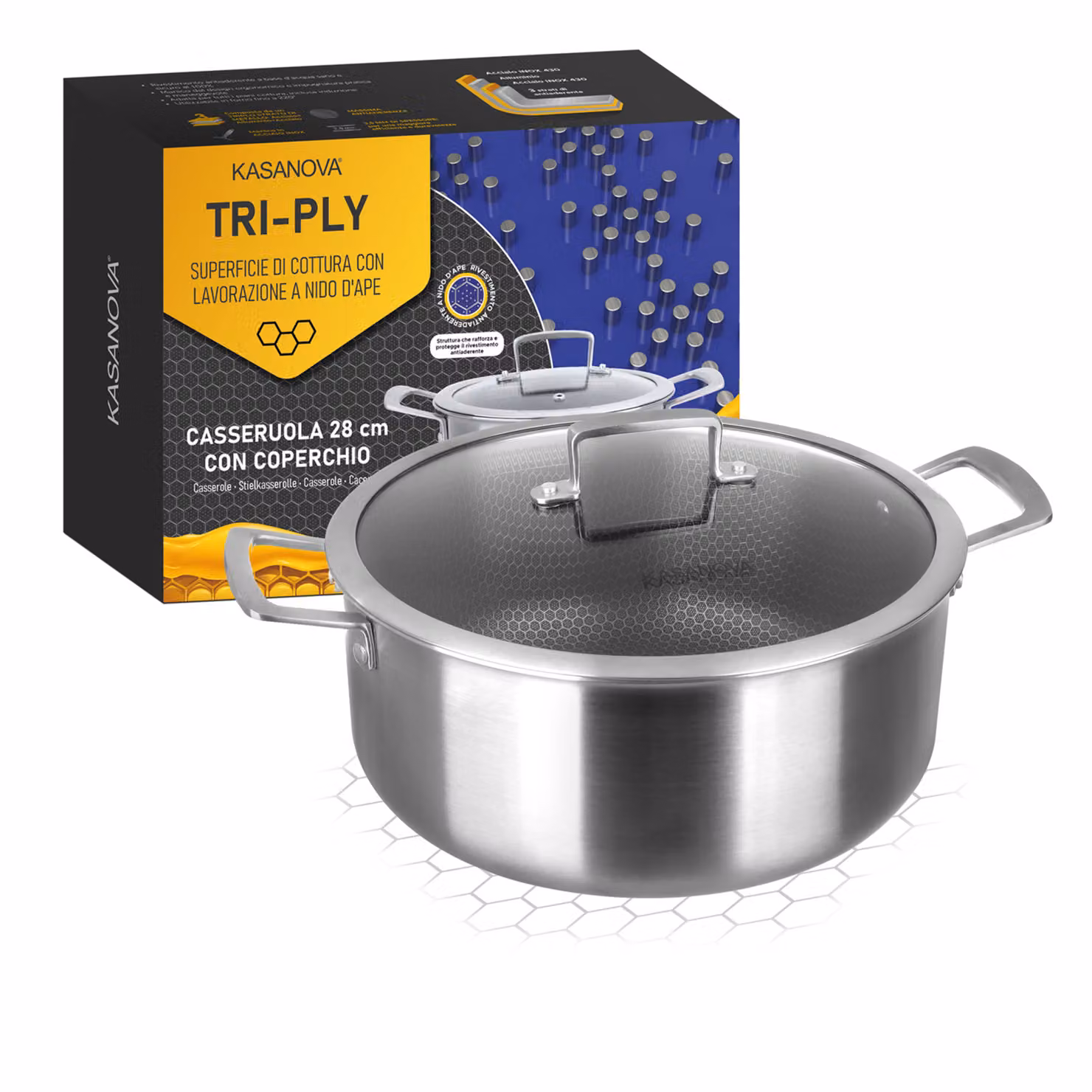 Casseruola Kasanova in acciaio inox e alluminio con coperchio in vetro, diametro 28 cm, colore argento – 2