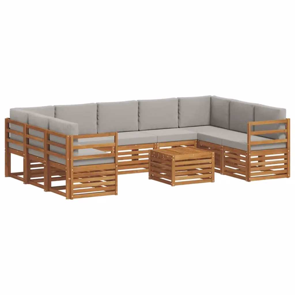 Set di divani da esterno a forma di U vidaXL in legno di acacia con cuscini beige e grigi – 2