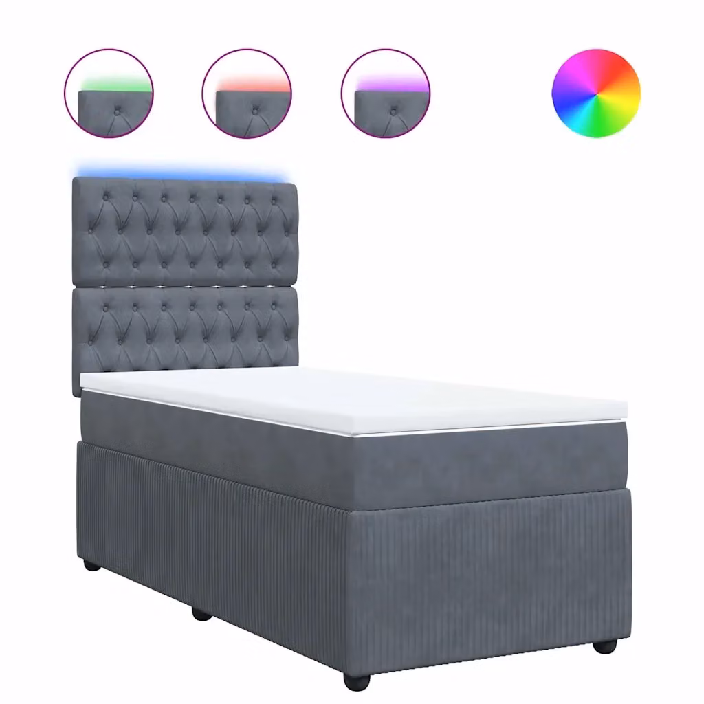 Letto Ibrido vidaXL con Materasso e Struttura in Velluto Grigio e Bianco L/P/H: 80 x 200 cm – 2