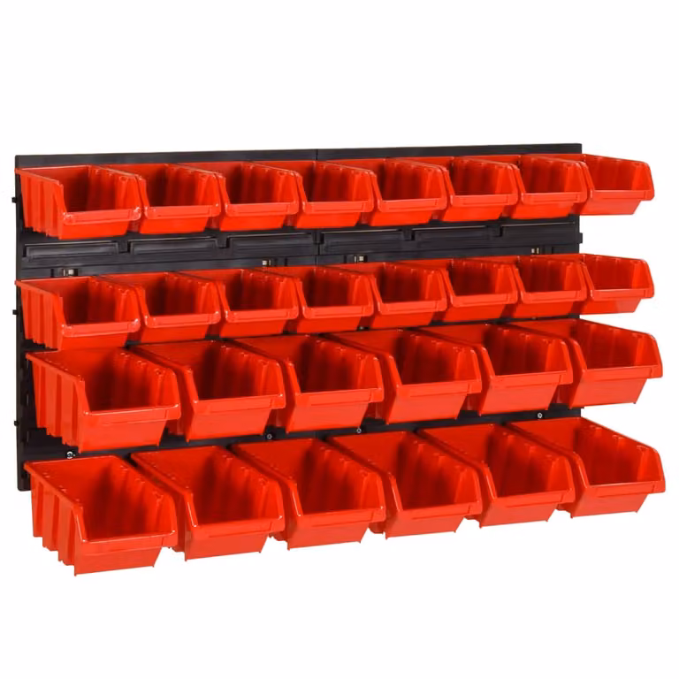 The Living Store Scaffale da parete impilabile da 30 pezzi in polipropilene rosso e nero 77x39cm