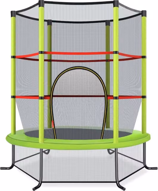 Trampolino da giardino con rete di sicurezza e struttura rinforzata in metallo e PVC, colore verde, L/P/H: 165 x 165 x 188 cm