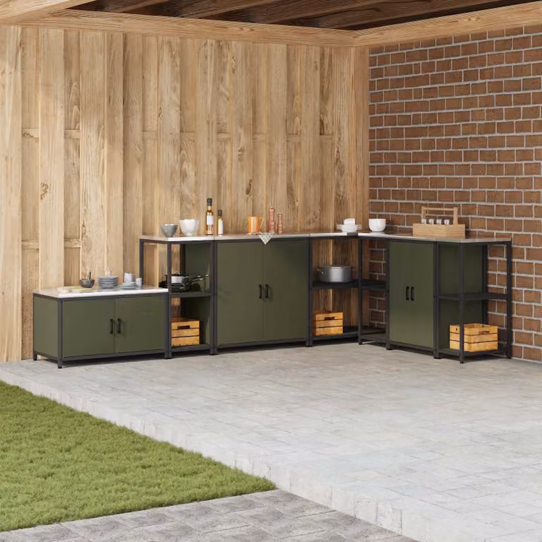 Unità di scaffali per cucina e giardino vidaXL HATTEM in metallo verde oliva, H 92 x L 40 x P 50 cm