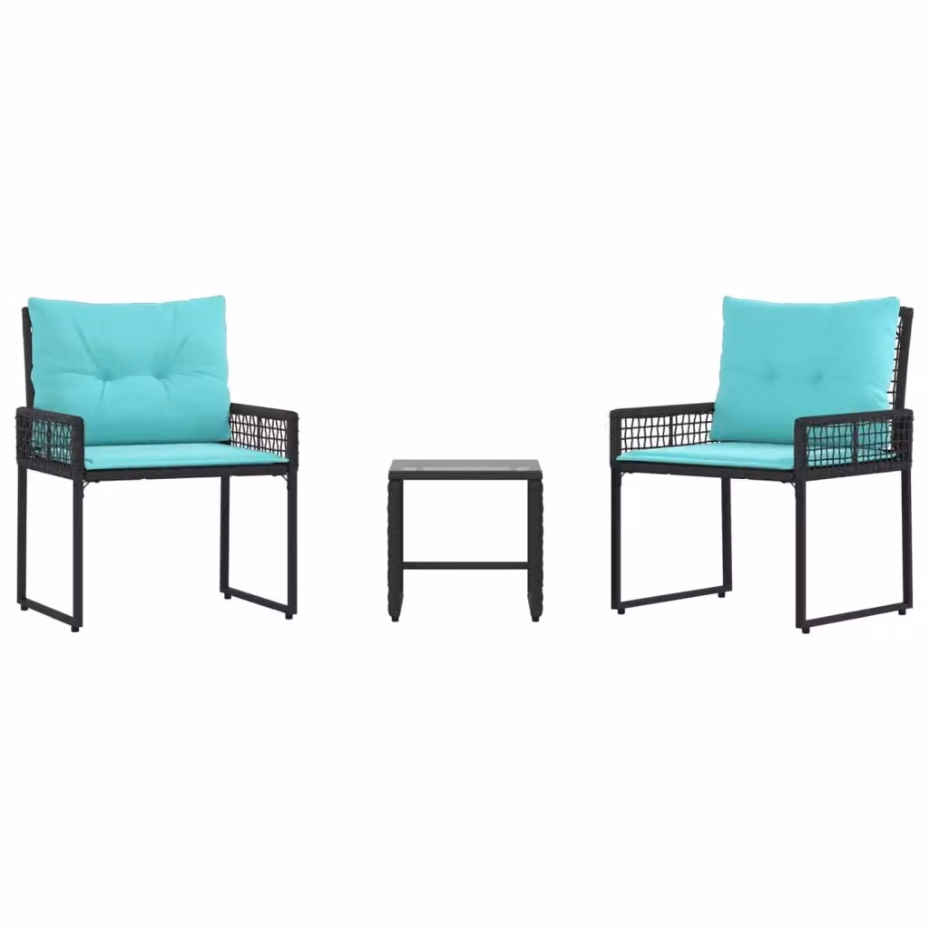 Set di mobili da esterno 3 pezzi vidaXL in rattan e legno di acacia, colori nero e turchese – 2
