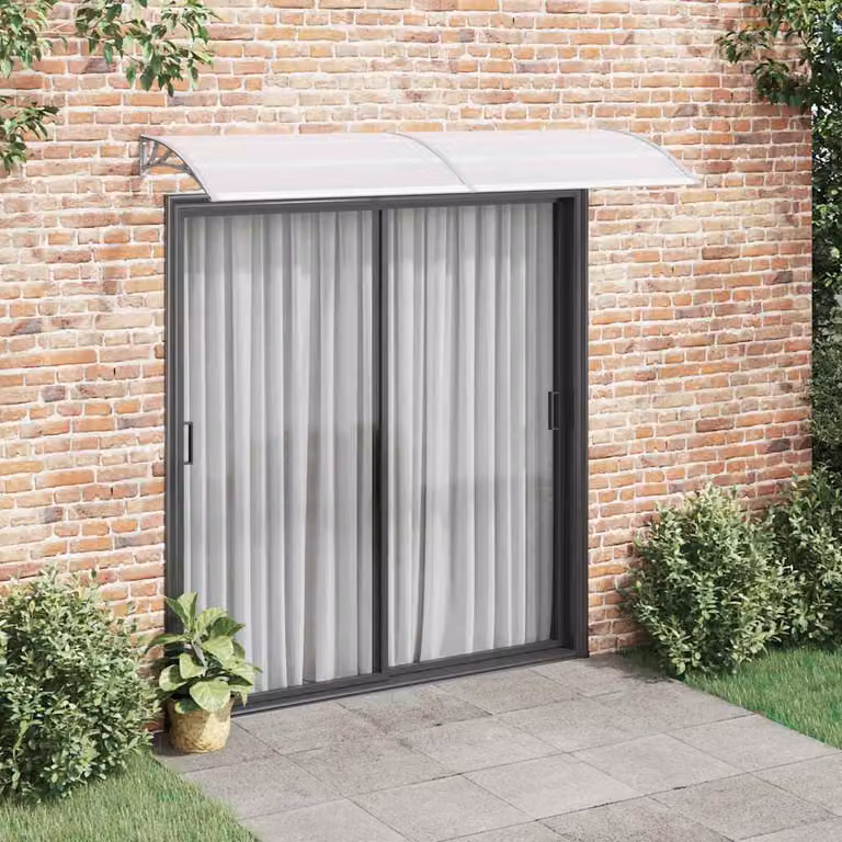 Pensilina per porta curva vidaXL in policarbonato e alluminio, Grigia e Trasparente, L: 240 cm, P: 75 cm
