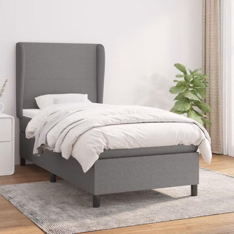 The Living Store Letto a molle con materasso grigio scuro 90x190 cm in tessuto