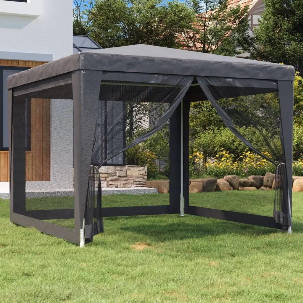 Tenda per feste The Living Store con 4 pareti laterali in rete antracite 3x3 m HDPE