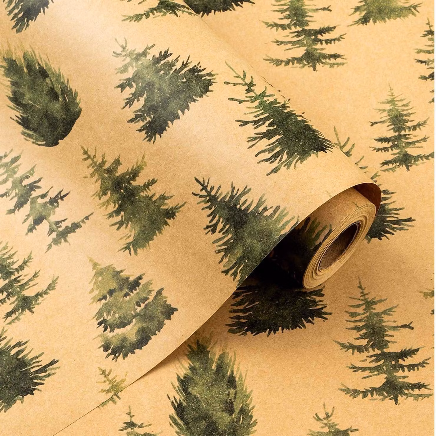 Rotolo di carta kraft con decorazioni di alberi di Natale verdi, dimensioni 43 cm x 10 m
