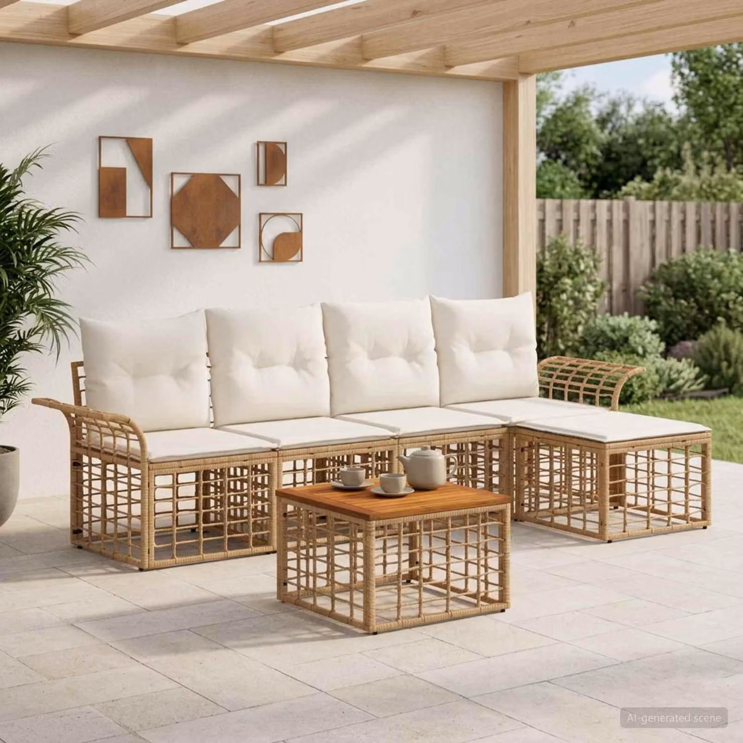 Maison Exclusive - Set da esterno per divano, 6 pezzi, 5 posti, color naturale e crema