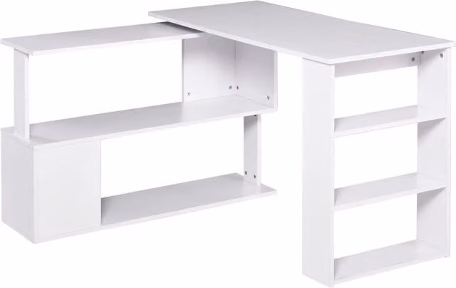 Easycomfort Scrivania ad Angolo con 5 Ripiani, 120 x 100 x 74.5cm, Bianca