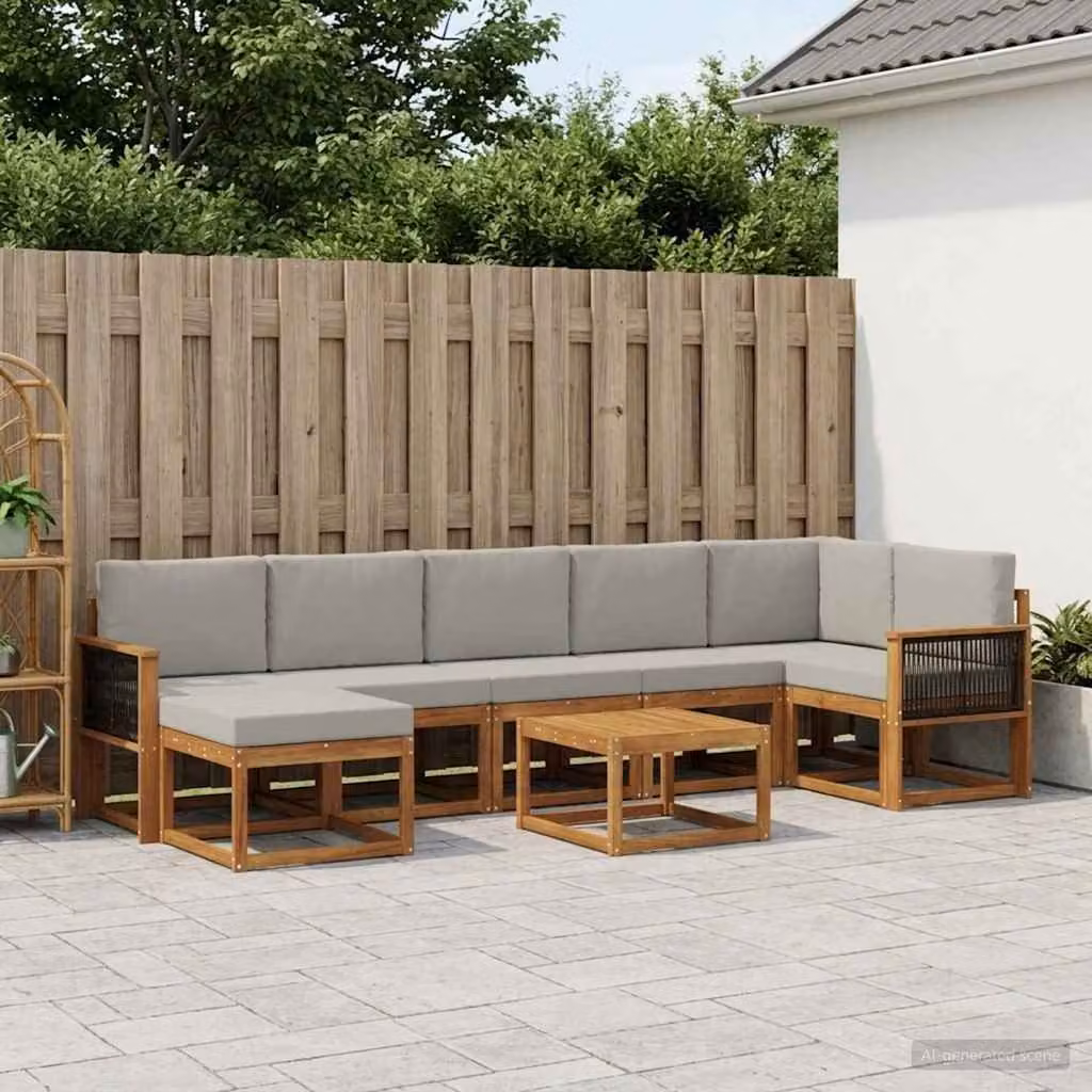 Set di divani da esterno vidaXL 8 pz in legno di acacia con cuscini beige e grigio per giardino e terrazza