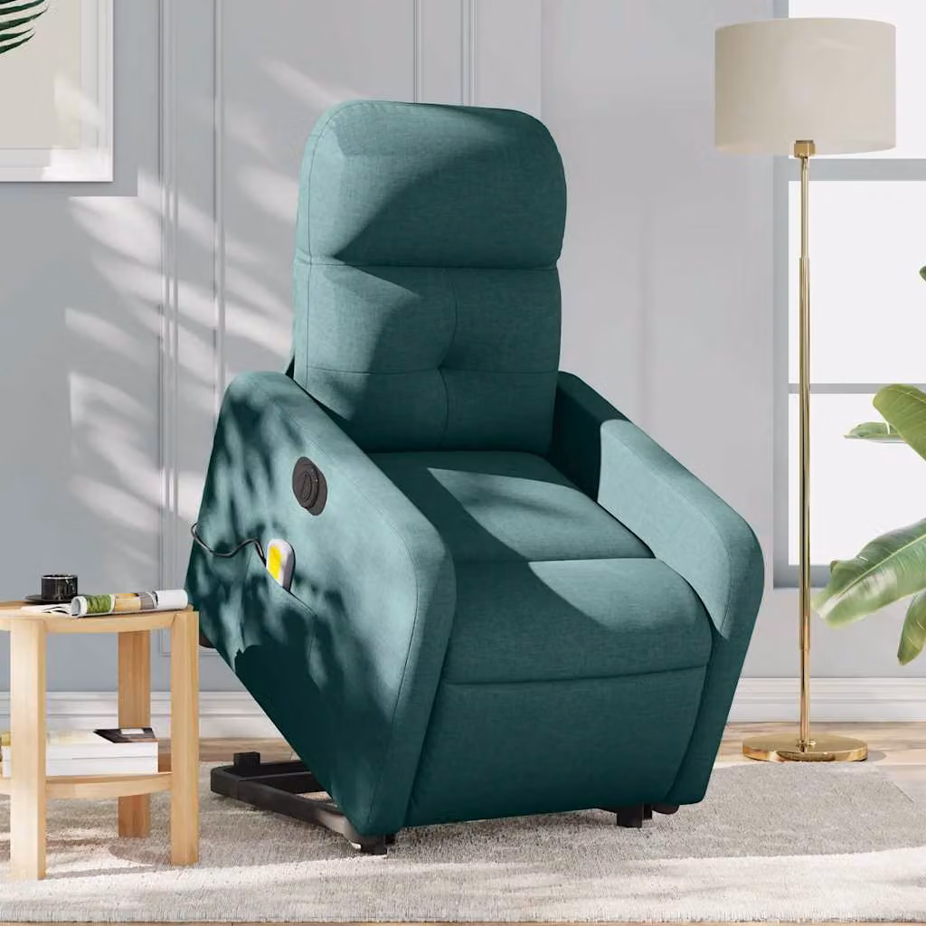 vidaXL Poltrona Alzapersona Elettrica con Massaggio Verde Scuro in Tessuto