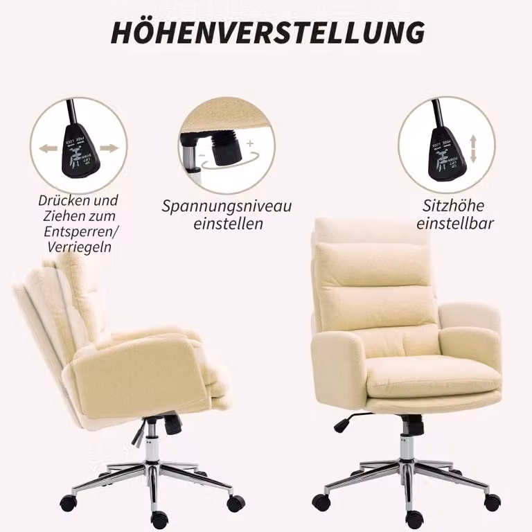 Sedia da ufficio ergonomica girevole REDOM in tessuto bouclé beige, L: 58 cm, P: 67 cm, H: 91-99 cm