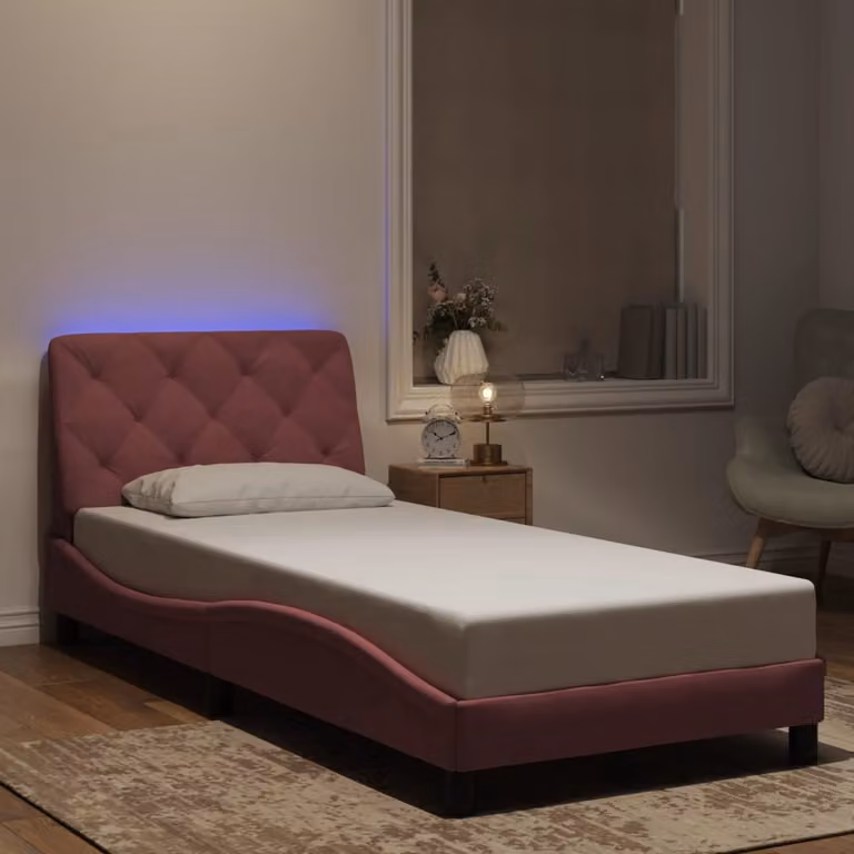 vidaXL Giroletto in Velluto Rosa con Illuminazione LED e Porte USB, L 200 x P 80 cm