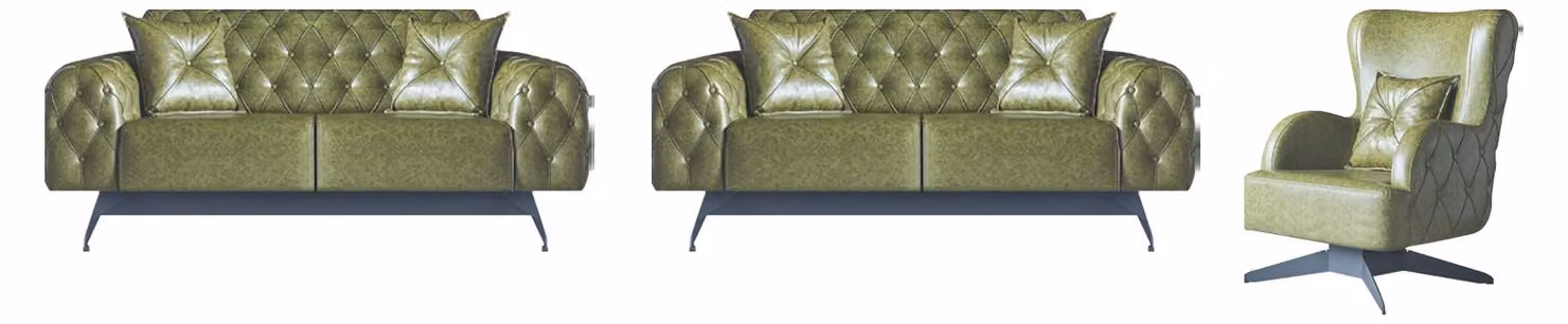 Leder Couch Sofa-Set 2-Sitzer Grün Polster Kissen Sessel Klassisch Weich