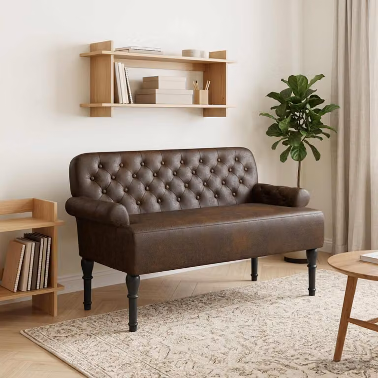 Loveseat vidaXL moderno in velluto marrone con bottoni imbottiti, L: 120 cm, P: 65 cm, H: 78 cm