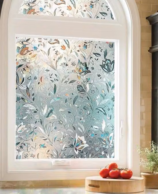 Pellicola decorativa per vetri a motivi floreali, effetto 3D, adesiva, resistente ai raggi UV e al calore, ideale per porte, finestre e vetri, dimensioni 45x200 cm