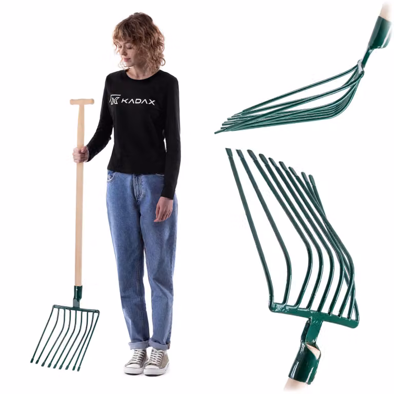Forchette KADAX "Vialle", forchetta in metallo a 9 rebbi, 131 cm, verde
