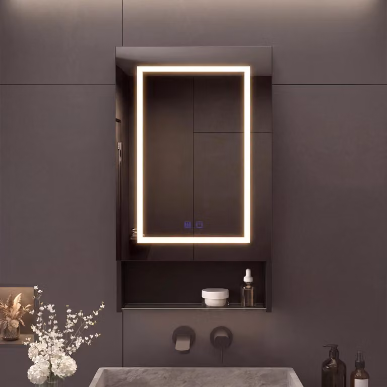 Armadietto a specchio Moonbite LED da 50 cm con sistema antiappannamento e ripiano inferiore, nero