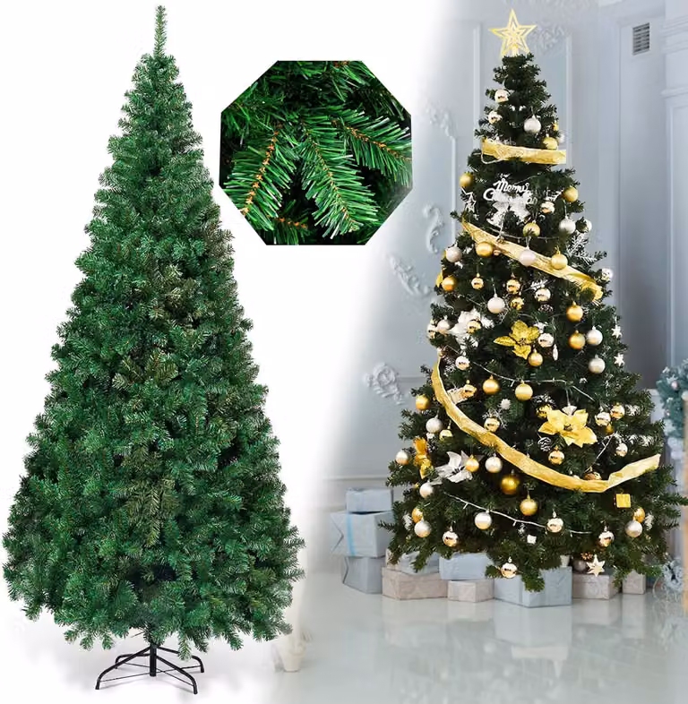 COSTWAY Albero di Natale artificiale da 240 cm, albero di Natale con supporto in metallo, albero di Natale con aghi in PVC, albero di Natale artificiale ideale per casa, ufficio, negozi e hotel, verde