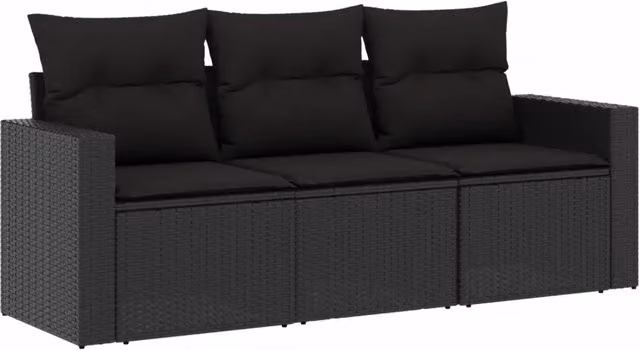 Set Divani da Giardino 3 pz | Set Salotto da Giardino con Cuscini in Polyrattan Nero