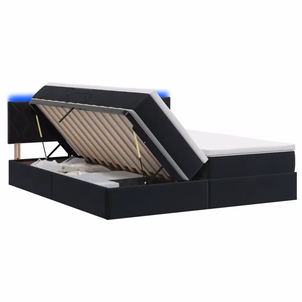 Letto con contenitore e materasso a molle vidaXL in velluto nero con illuminazione LED e porta USB L/P/H: 180 x 200 x 140 cm – 2