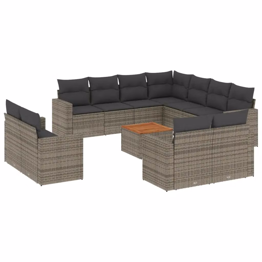 Set di divani da giardino vidaXL in polyrattan grigio con cuscini, tavolino e pouf per esterno – 2