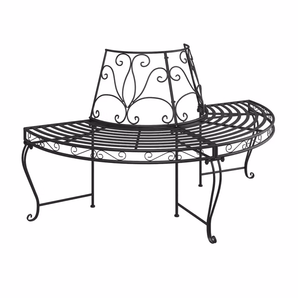 Set di 2 panchine da giardino semicircolari per alberi Outsunny in acciaio nero opaco, diametro: 160 cm – 2