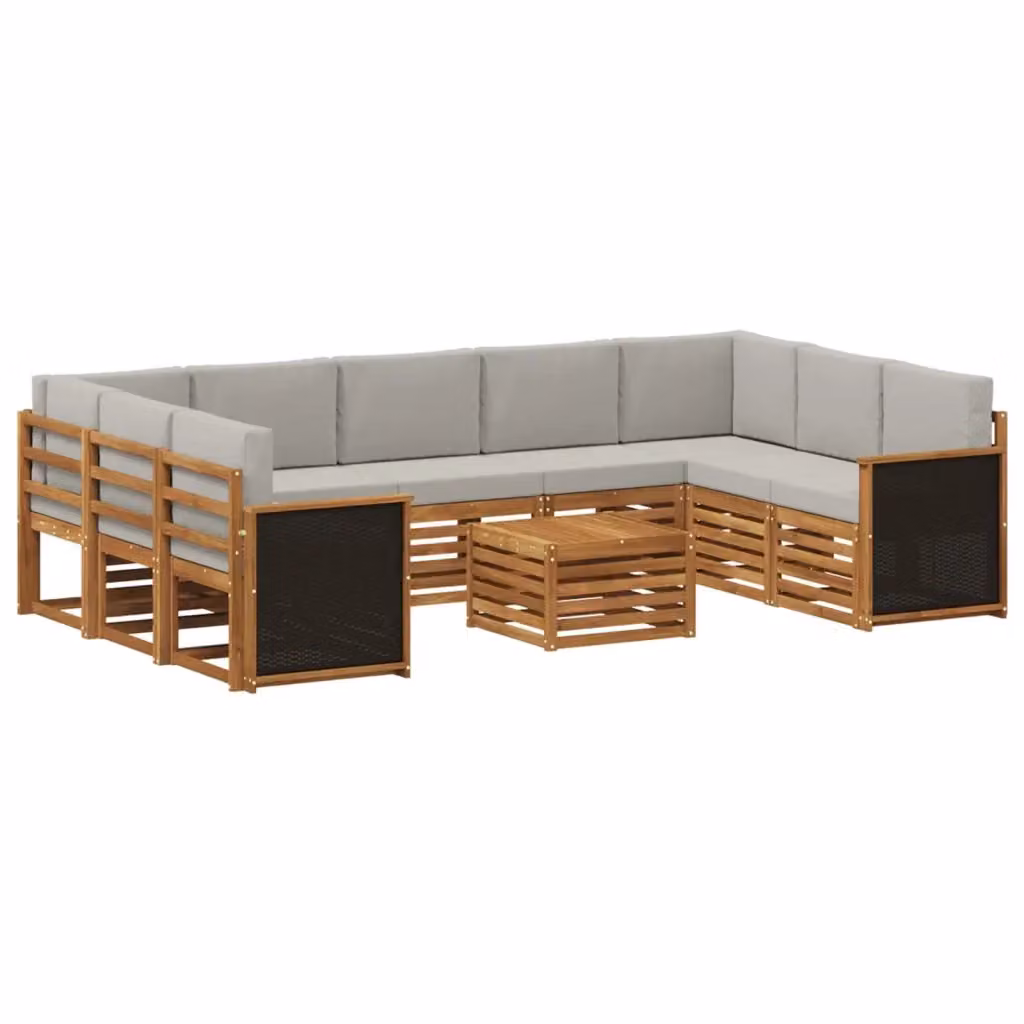 Set di divani da esterno a forma di L con tavolino da giardino vidaXL in legno di acacia, colore beige e grigio chiaro – 2