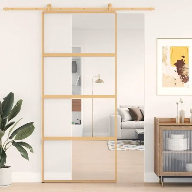 Porta Scorrevole vidaXL in Alluminio e Vetro Trasparente Dorata L: 90 cm, H: 205 cm