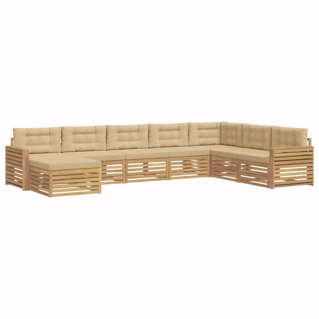 Set di divani da esterno vidaXL a forma di L con pouf, 8 pezzi, Bianco e Beige, in legno di acacia trattato con cuscini inclusi – 2