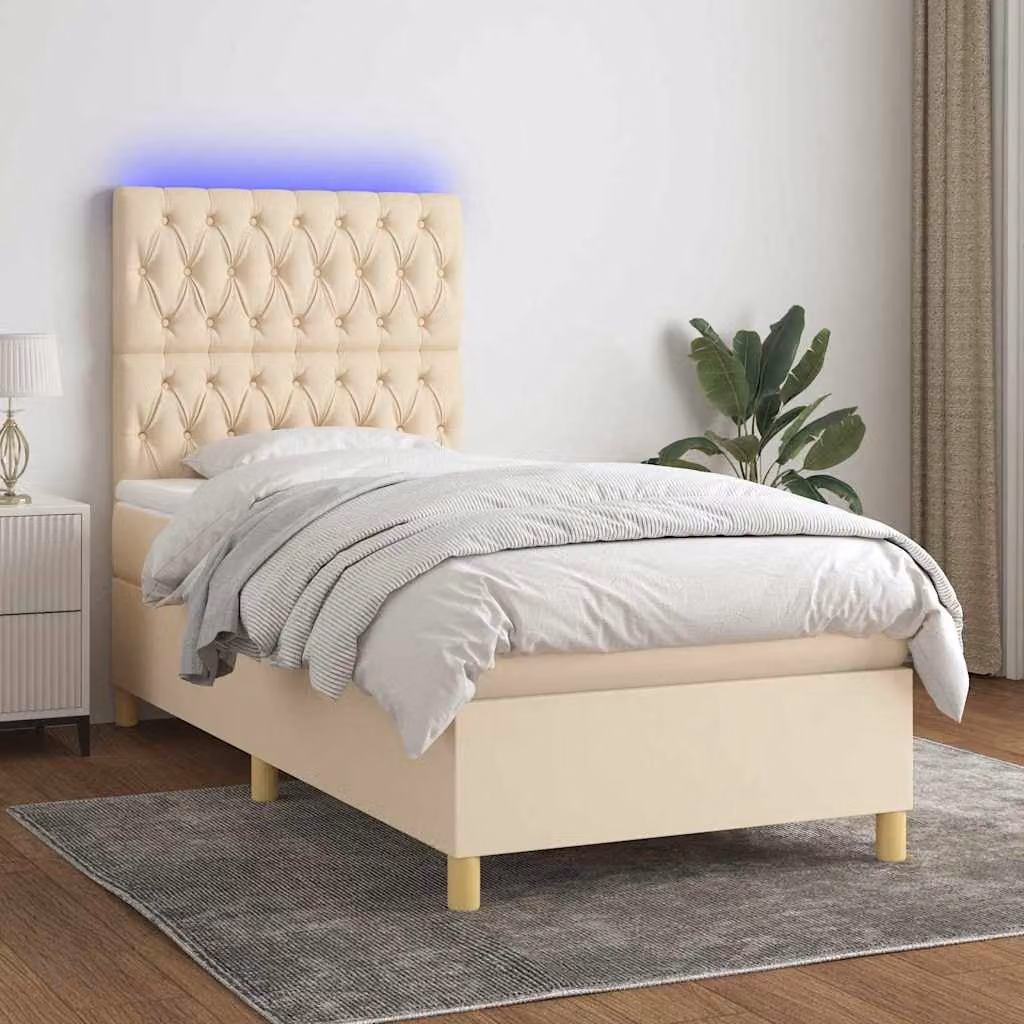 Letto Ibrido con Materasso e LED vidaXL in Tessuto Beige e Bianco, L/P/H: 90 x 190 cm – 1
