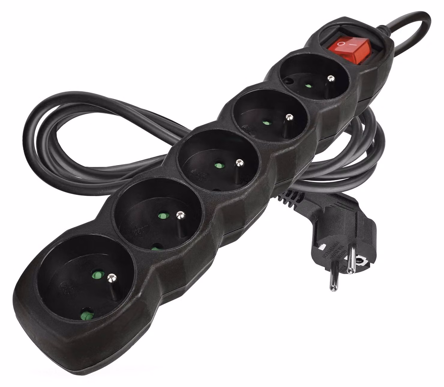 EMOS Cavo di prolunga 2 m / 5 prese / con interruttore / nero / PVC / 1 mm2, PC1512