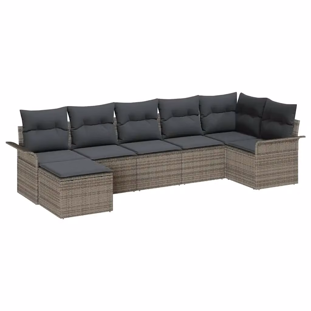 Set Divano da Giardino vidaXL 7 Pezzi in Polyrattan Grigio con Cuscini e Tavolino da Esterno – 2