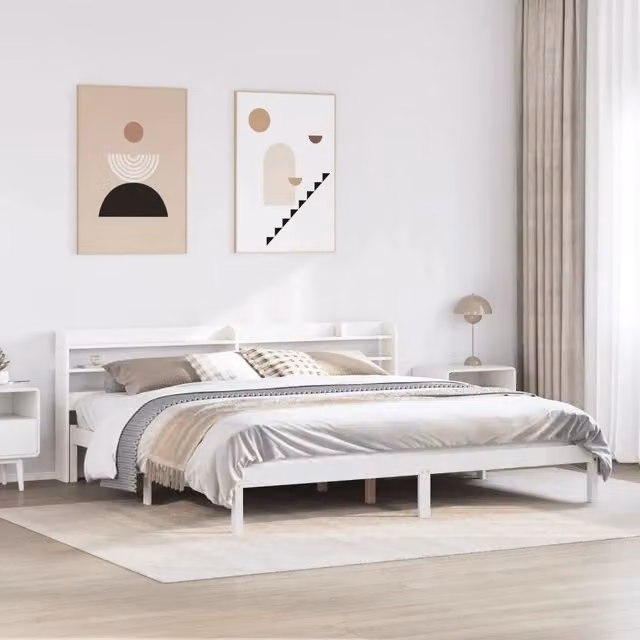 Letto in legno massello di pino bianco stile rustico vidaXL L/P: 180 x 200 cm
