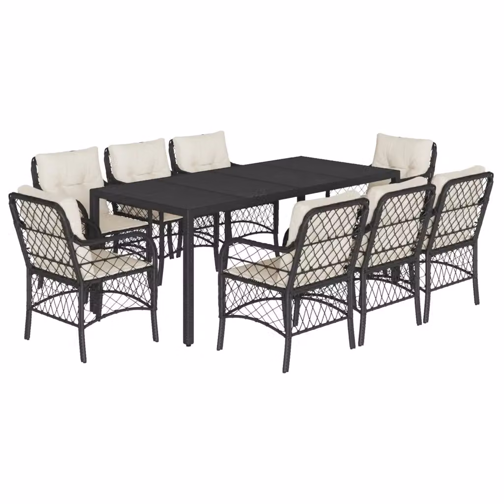 Set da pranzo da giardino vidaXL in polyrattan nero e bianco con tavolo in vetro, 9 pezzi – 2