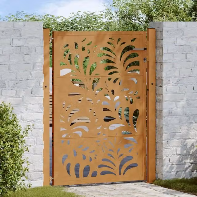 Cancello singolo da giardino vidaXL in acciaio color marrone con design ondulato L: 110 cm, H: 130 cm – 1