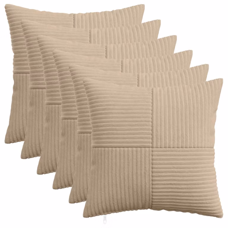 Set di 6 federe vidaXL ALMELO in velluto a coste, colore tortora, 30 x 30 cm