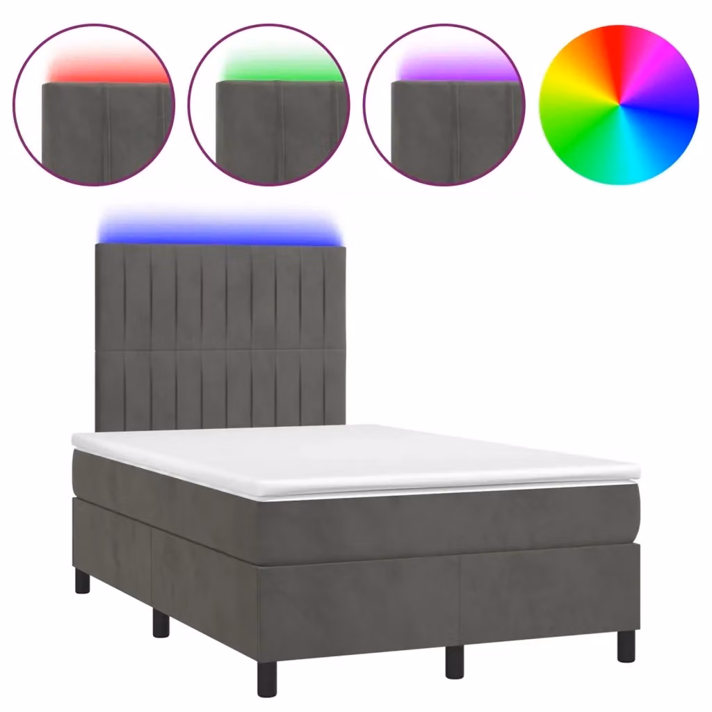 Letto matrimoniale con materasso ibrido vidaXL in tessuto grigio con illuminazione LED e porta USB L/P/H: 200 x 120 x 128 cm – 2