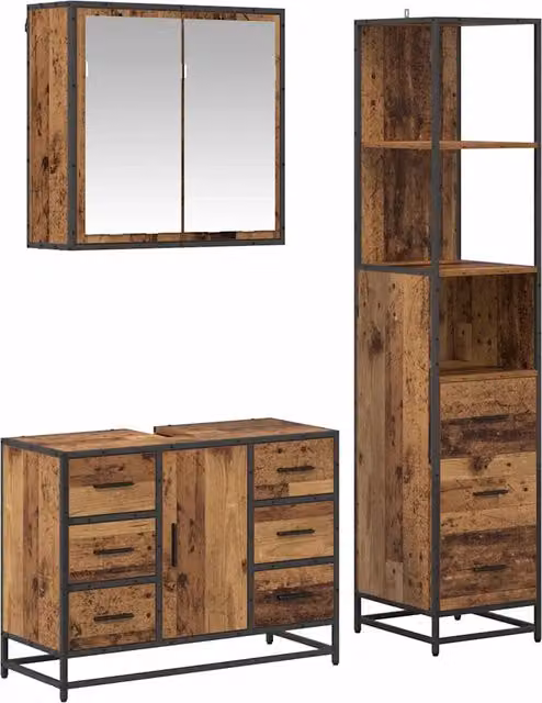 Set di mobili per il Bagno | Armadio da bagno con cassetto 3 pz Legno vecchio