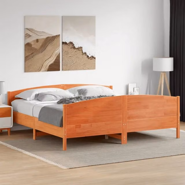 Giroletto senza Materasso-Struttura Letto Marrone Cera 200x200 cm Legno di Pino 440800