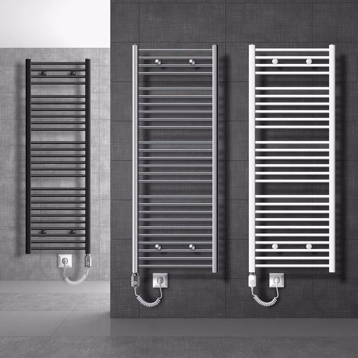 Radiatore elettrico da bagno, dimensioni 300x1400 mm, colore antracite, 900W, con barra riscaldante cromata, attacco laterale. Asciugamano radiatore, design rettangolare