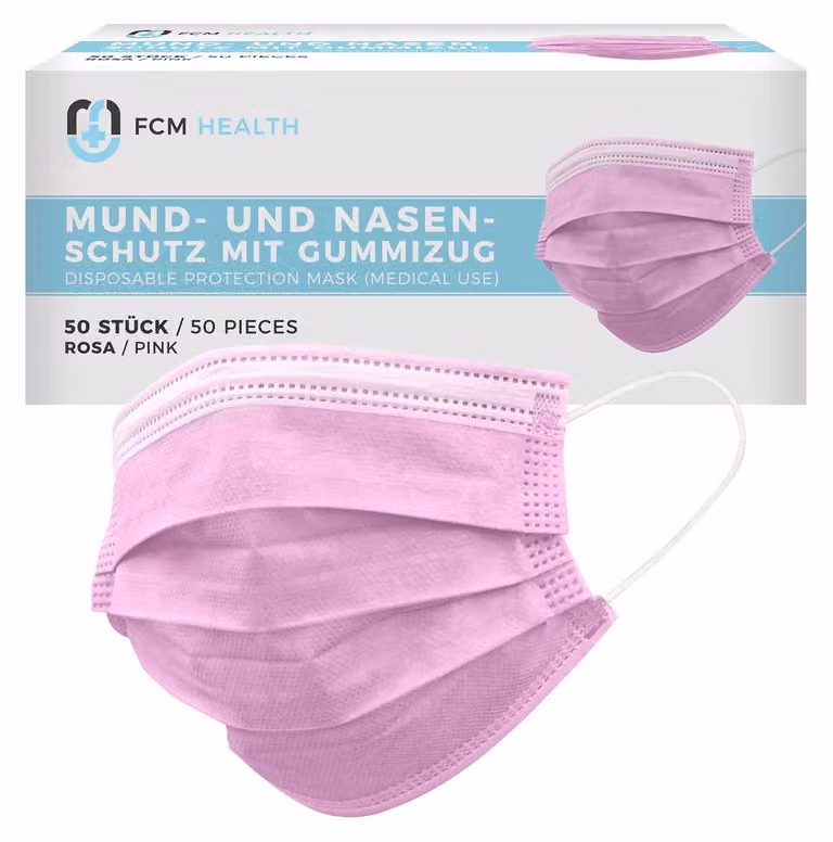 Mascherine mediche monouso, tipo IIR, a 3 strati, confezione da 50 pezzi, colore rosa, mascherina per uso quotidiano